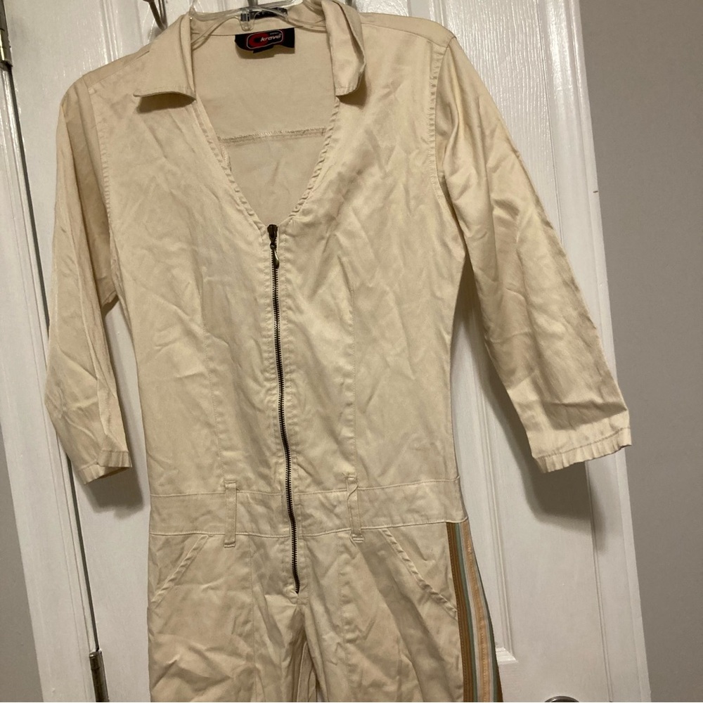 Vintage Y2K Cherry KRave Cream Jumpsuit with Striped Detail